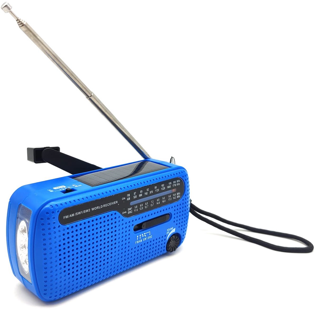 SnelShoppen - Fit4Blackout Solar Noodradio Dynamo Multifunctionele Noodradio FM AM Radio Zaklamp Wereldontvanger Blauw voor Camping, Feest en Noodsitu