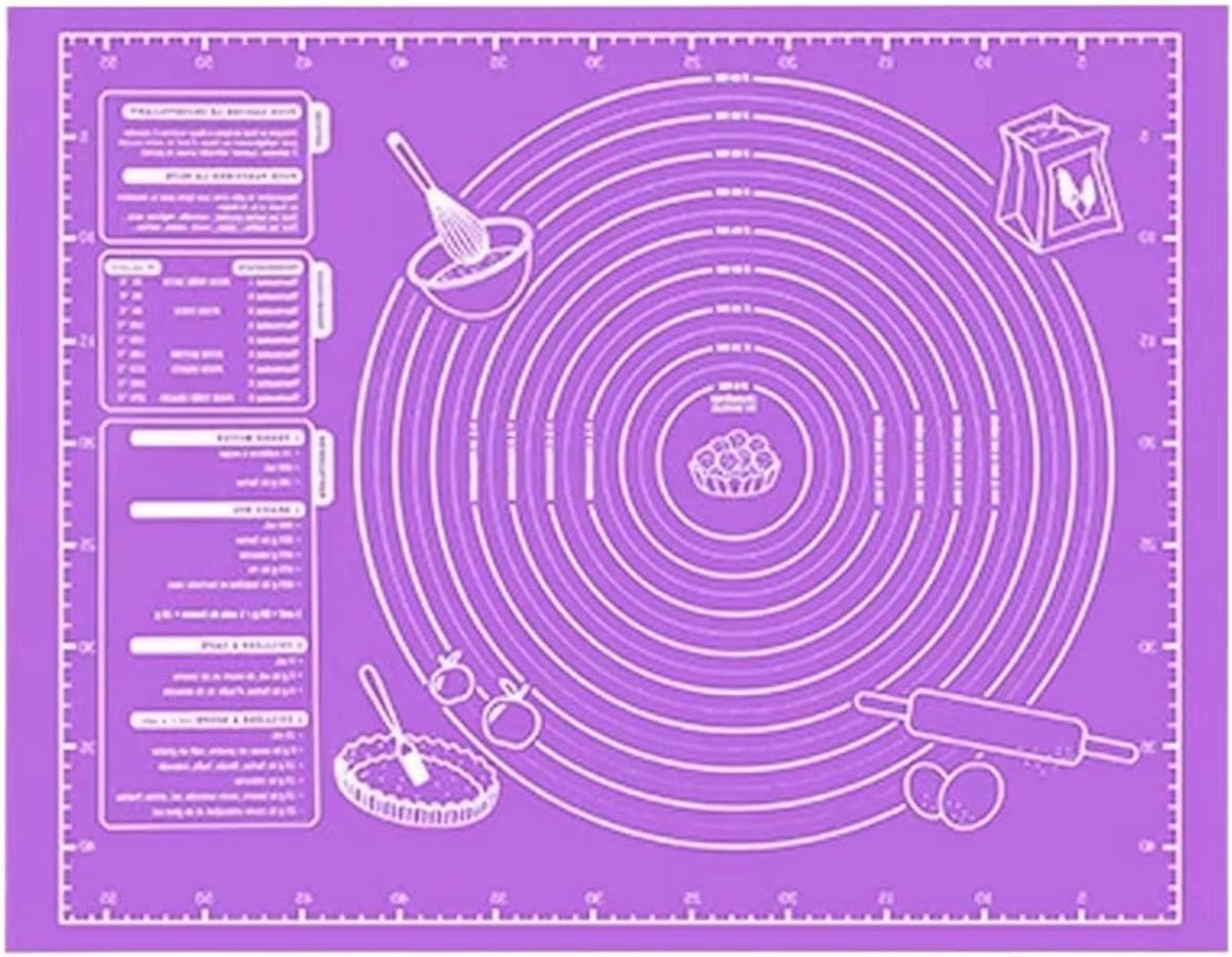 Deegmat met antiaanbaklaag - Rolplaat bakken - Deeg uitrollen - Met meethulpmiddelen - 60 x 45 cm - Grijs