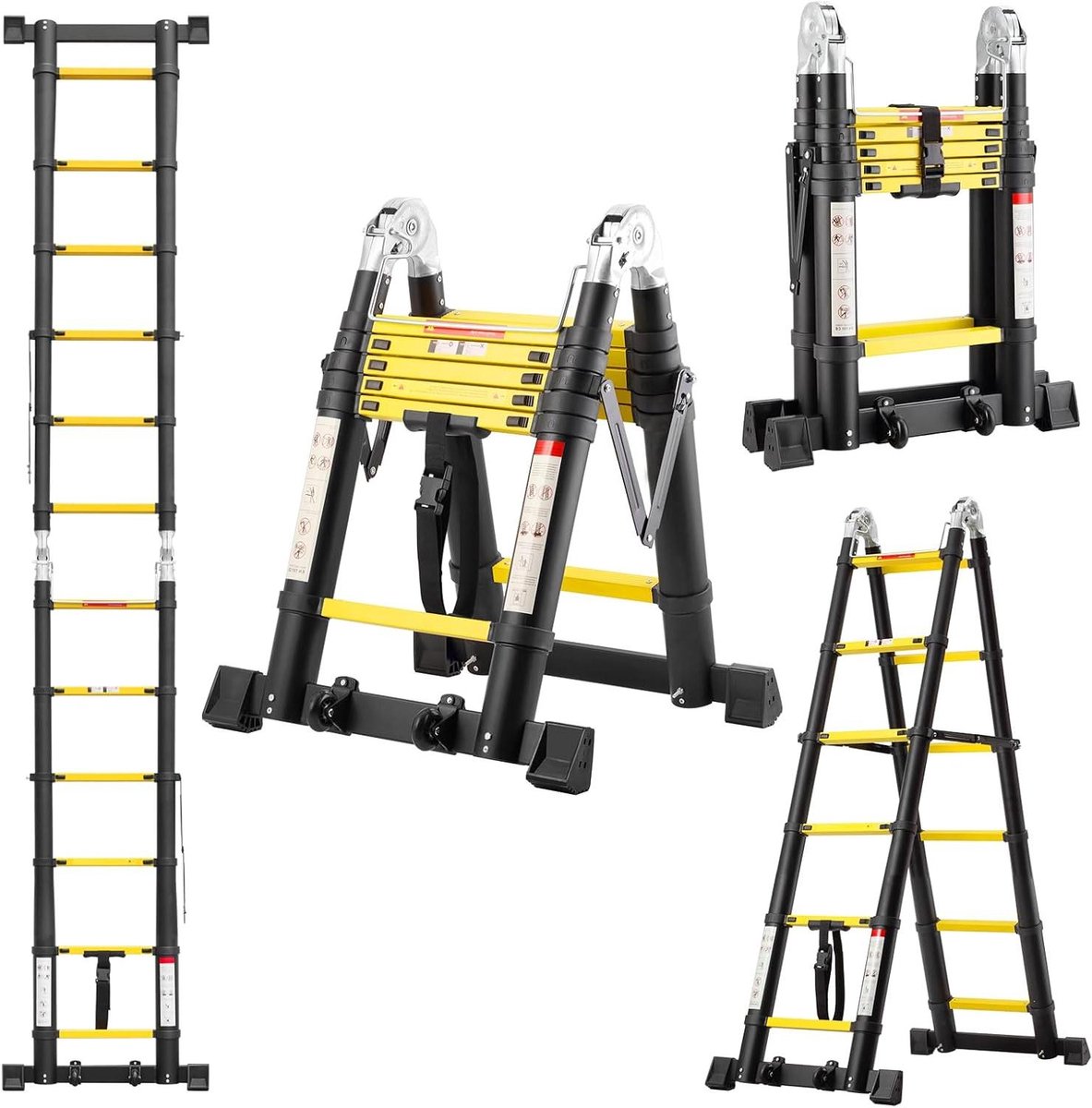 Telescopische ladder - Aluminium ladder - Veilig klussen - Dubbele wielen - 38 meter - Zwart