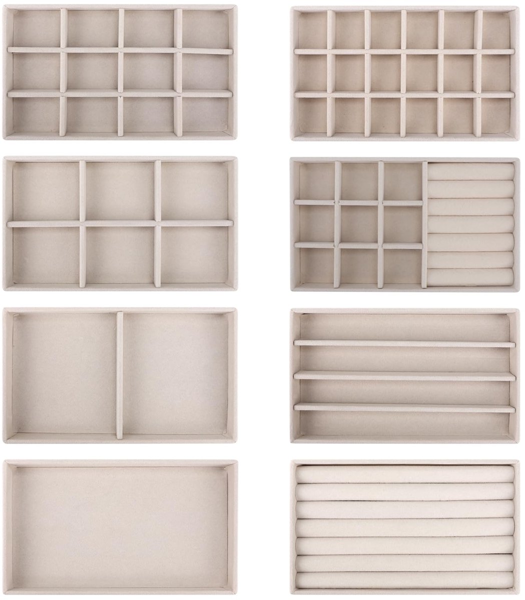 SnelShoppen - 8 Stuks Velvet Sieraden Organiser met Lades, Stapelbaar en Verwijderbare Planken voor Oorbellen, Ringen, Armbanden en Halskettingen - Be