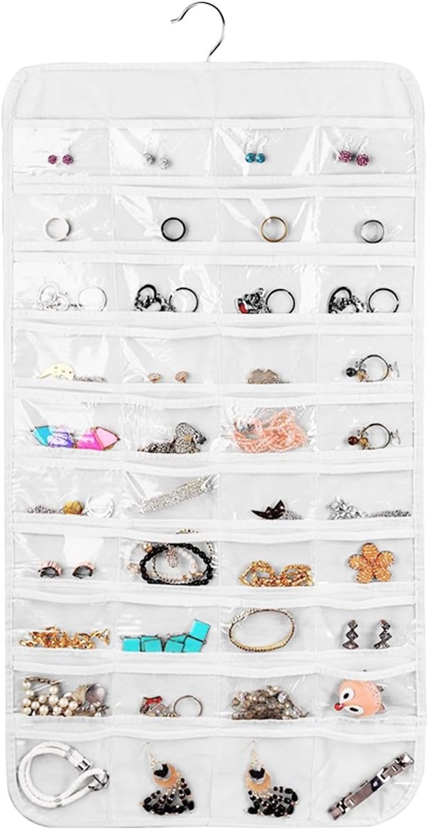SnelShoppen - Hangende sieraden organizer met 80 transparante pockets, dubbele opslag voor kettingen, armbanden en oorbellen, ruimtebesparend, ideaal