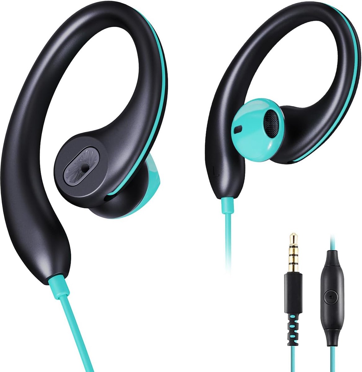 SnelShoppen - Sporthoofdtelefoon Bedraad Over-Ear met Oorhaak en Microfoon, Zweetbestendig voor Hardlopen, Fitness, Joggen, 3,5 mm Stekker, Ideaal voo