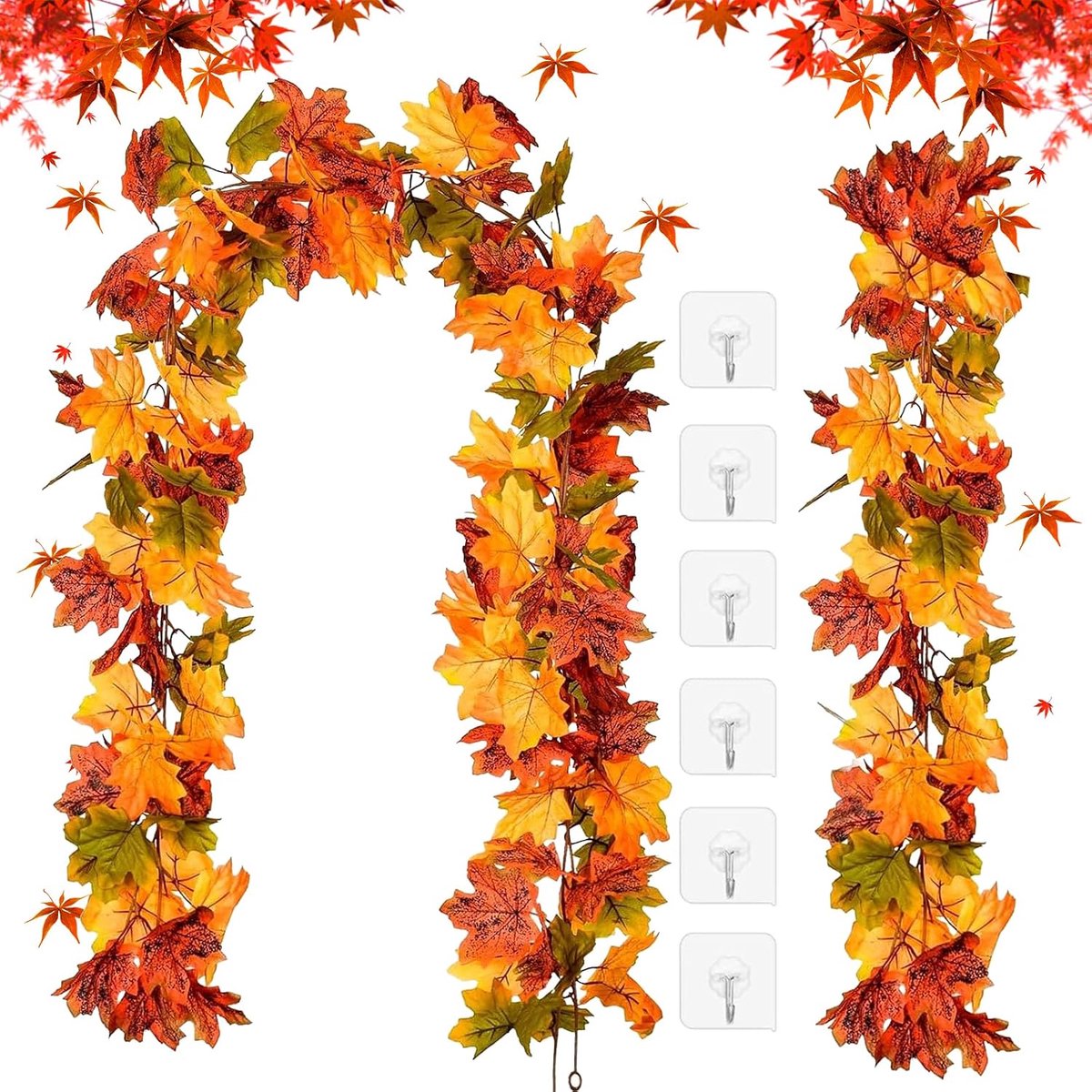 SnelShoppen - Kunstherfstslinger 2 Stuks Esdoornbladeren Decoratie voor Deur, Tuin, Open Haard, Kunstmatige Herfst Slinger, Hangplant, Herfstdecoratie
