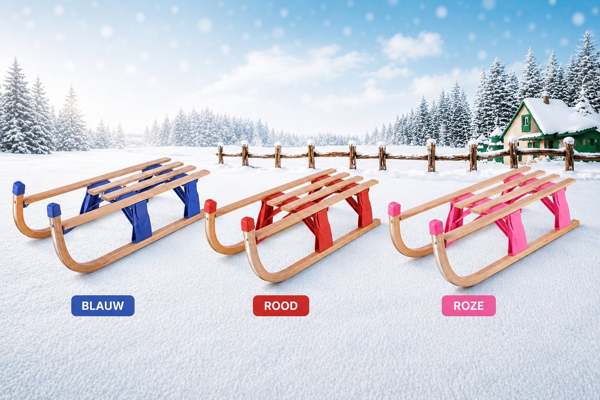 Pro-Snow Houten Slee Inklapbaar Roze – Slee voor Kinderen – Met Trekkoord – Metalen Glijrails