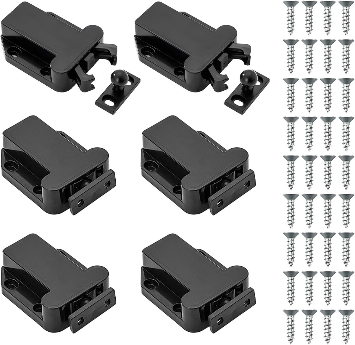 6 deurgrendels met touch-ontgrendeling, snapper met schroeven, druksnapper, push-to-open deuropener, push-release, catch, touch-grendel voor kasten, deuren, laden, laden, kasten thuis