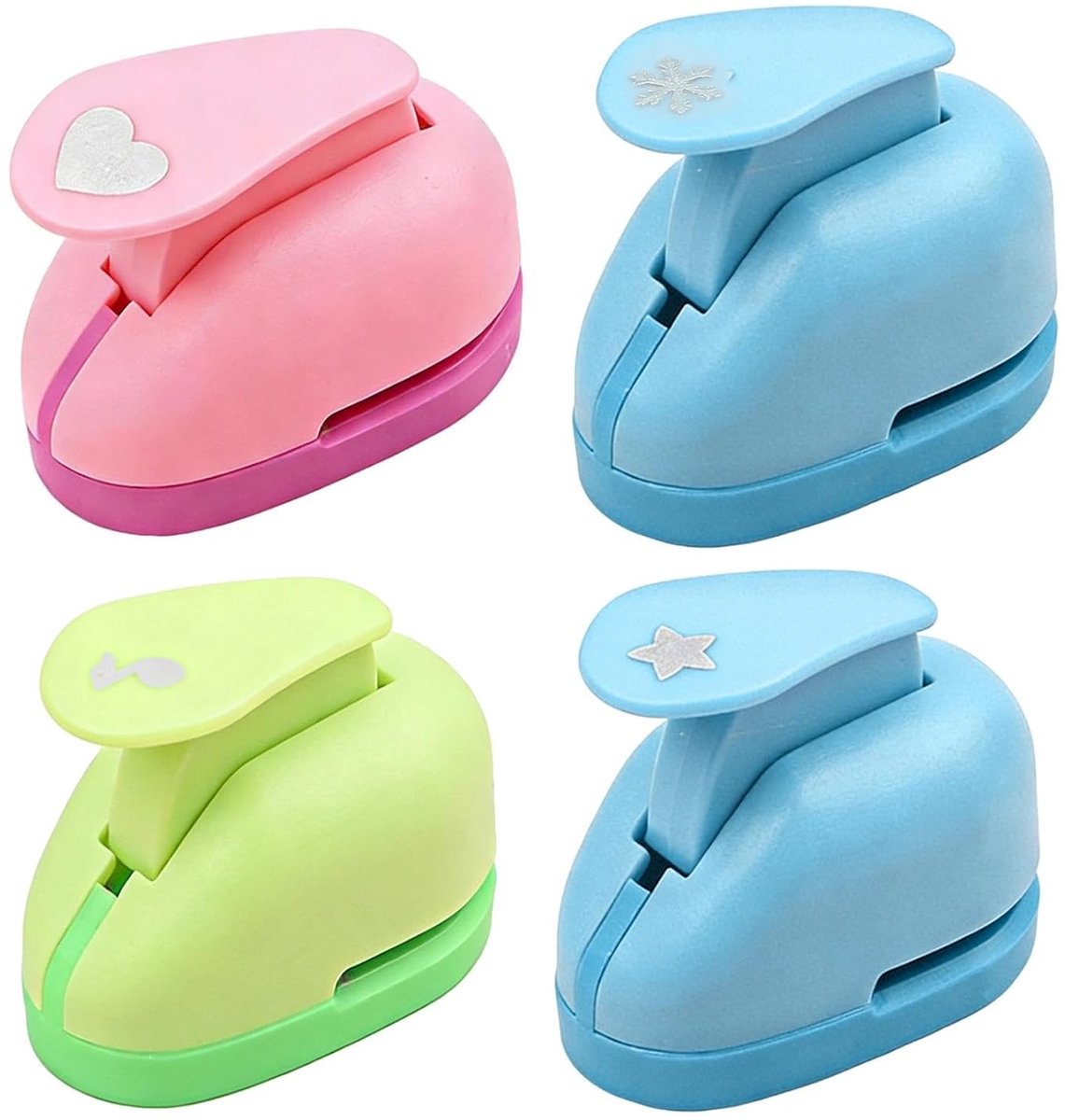 stansmachine voor kinderen, 4 stuks | Met sterren, harten, sneeuwvlokken, muzieknoten voor scrapbooking, geschenkverpakking, handwerk, album
