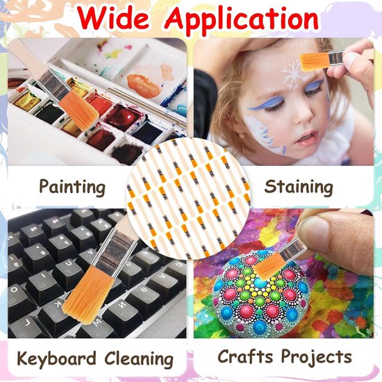 50Stks Herbruikbare Nylon Borstelharen Verfkwast, 12mm Multifunctionele Platte Acrylverfkwasten, Zachte Bulk Aquarelverfkwast met Houten Handvat voor Huisafwerking Huisreparatie — afbeelding 5