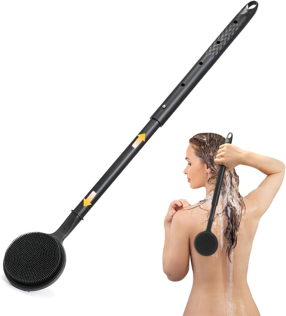 rugborstel met lange handgreep, 58,5 cm rugbadborstel voor douche, dubbelzijdige doucheborstel voor douchecrubing en massage