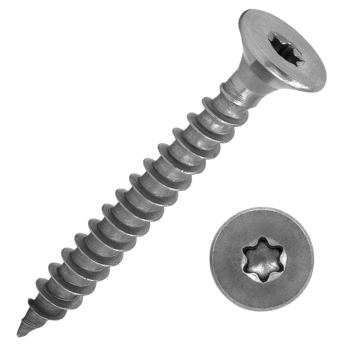 Spaanplaatschroeven met verzonken kop en Torx-aandrijving (TX) van roestvrij staal A2 / VA2, volledige schroefdraad, houten schroef, universele schroef, 6,0 x 90 mm, 50 stuks