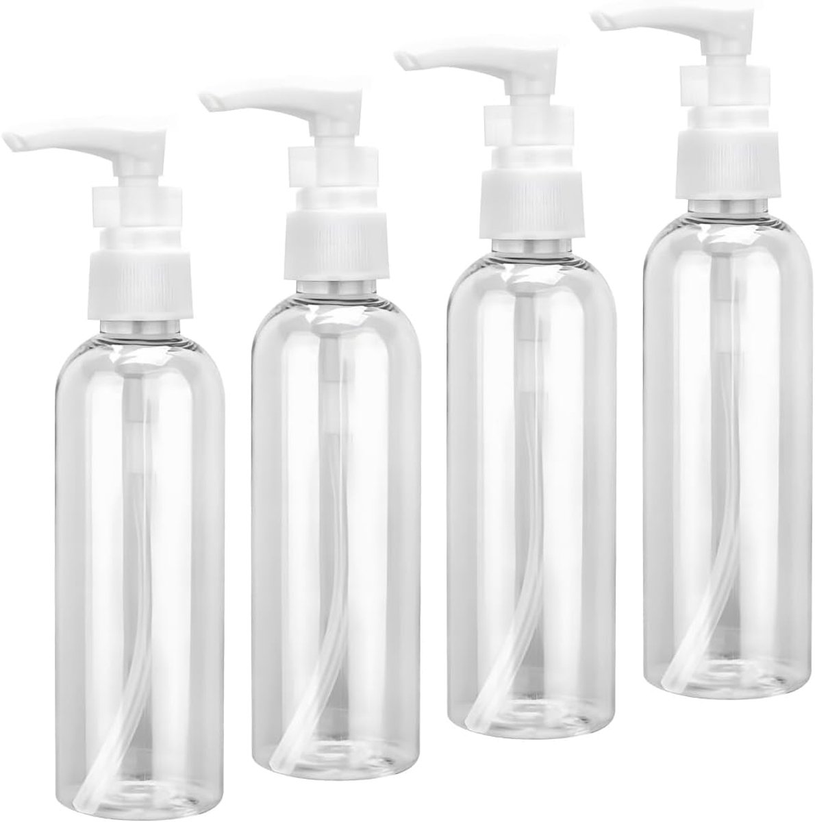 4 stuks pompdispenser, 100 ml pompfles, transparante airless pompfles, reisdispenserfles, reisflessen, navulbare kunststof pompflessen, voor cosmetica, shampoo, crème