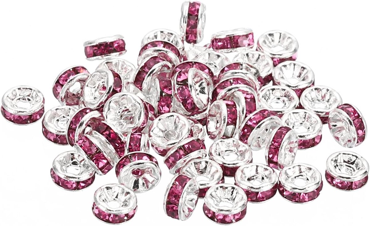 Kralen, 100 stuks Kraal Spacers Rondelle Spacer Kralen Rijnsteen Kleine Ronde Bulk Glazen Kralen Kristal voor DIY, Roze