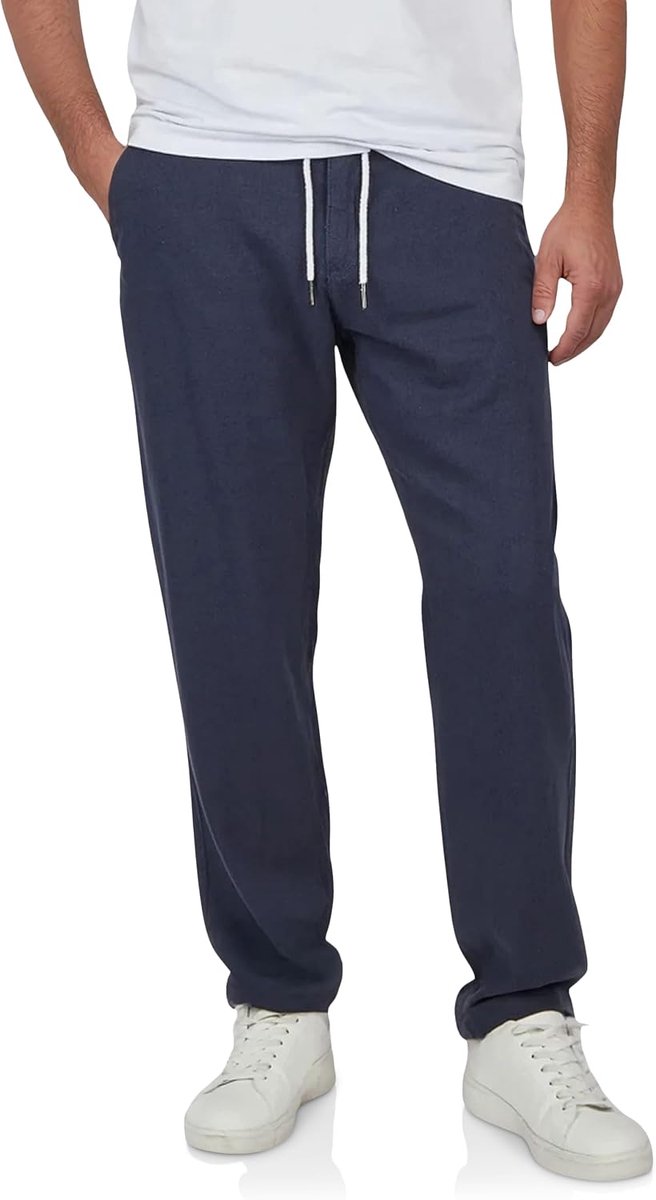 riverso RIVMarco Linnen broek voor heren, lang, regular fit, zomerbroek, vrijetijdsbroek, effen, wit, beige, olijf, blauw, zwart, S, M, L, XL, XXL, 3XL, 4XL, 5XL