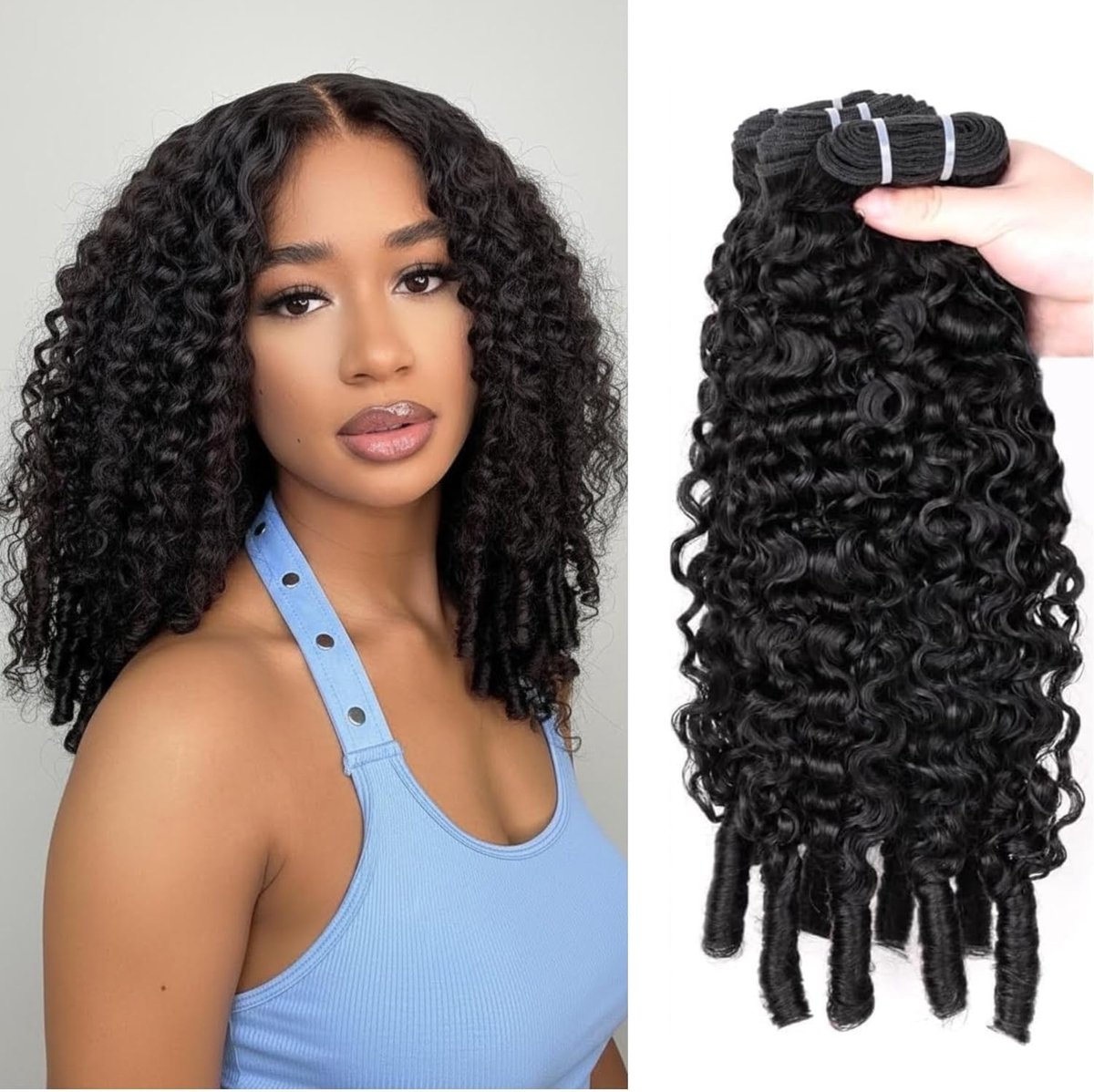 Curly Bundles Human Hair 16 18 20 Inch Water Wave 3 Bundles 3C4A Water Wave Human Hair Wet and Wavy 100% Unprocessed Brazilian Virgin Quick Weave for Women Natural Black