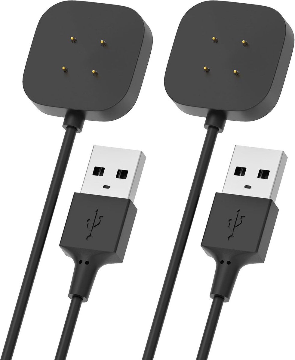 Compatibel met Fitbit Sense & Versa 3 Oplader Vervangende Oplaadkabel Dock voor Sense 2, Versa 4 Smartwatch 1 m USB Magnetisch Draadloos Snoer - 2Pack