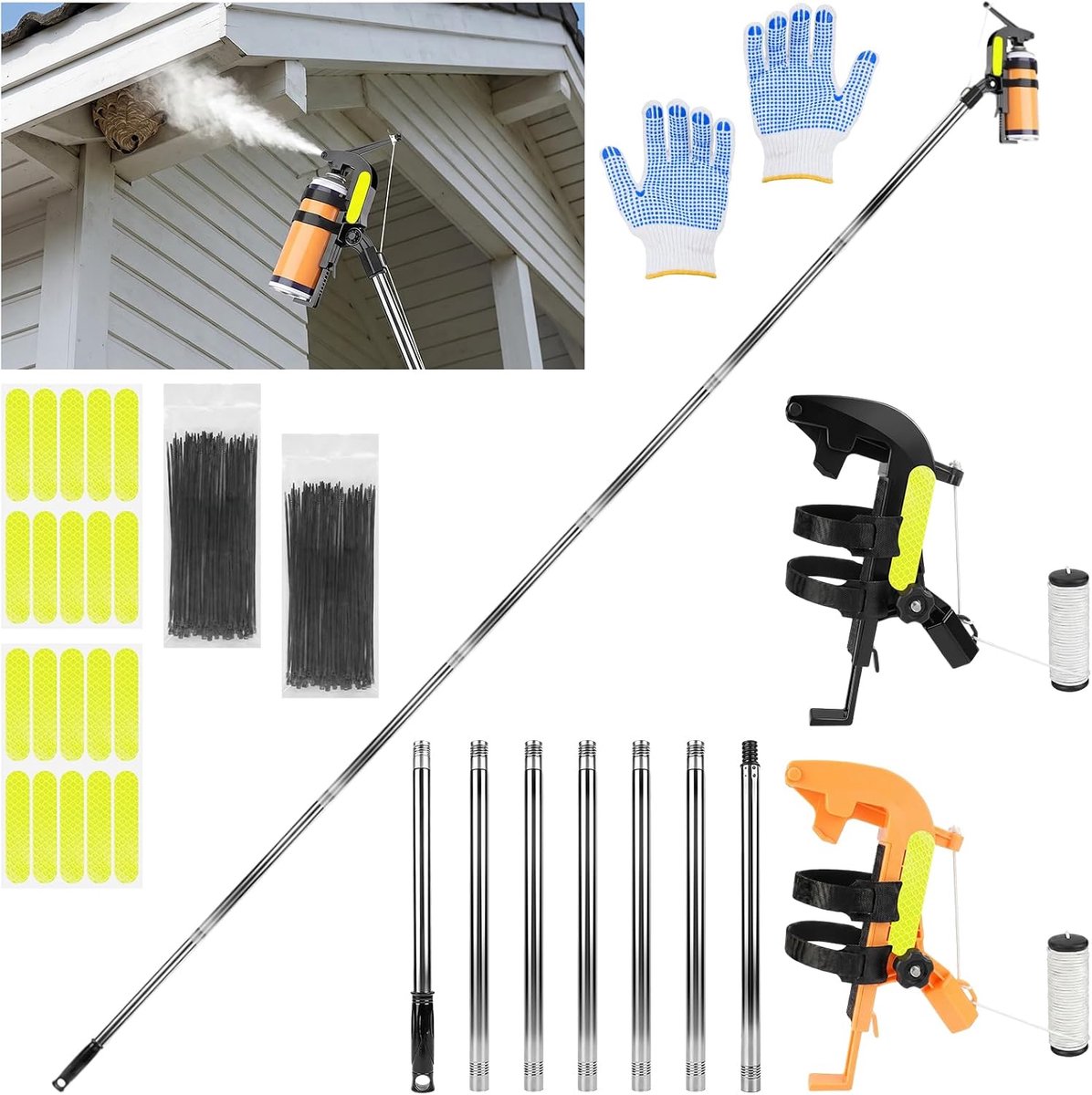 verlenging 10 Reflex 20 kabelbinders, aerosolbussen adapter extender staaf, spuitbussen dakgoot garage gevel bereik wespen ongedierte buiten zichtbaarheid eenvoudige bediening