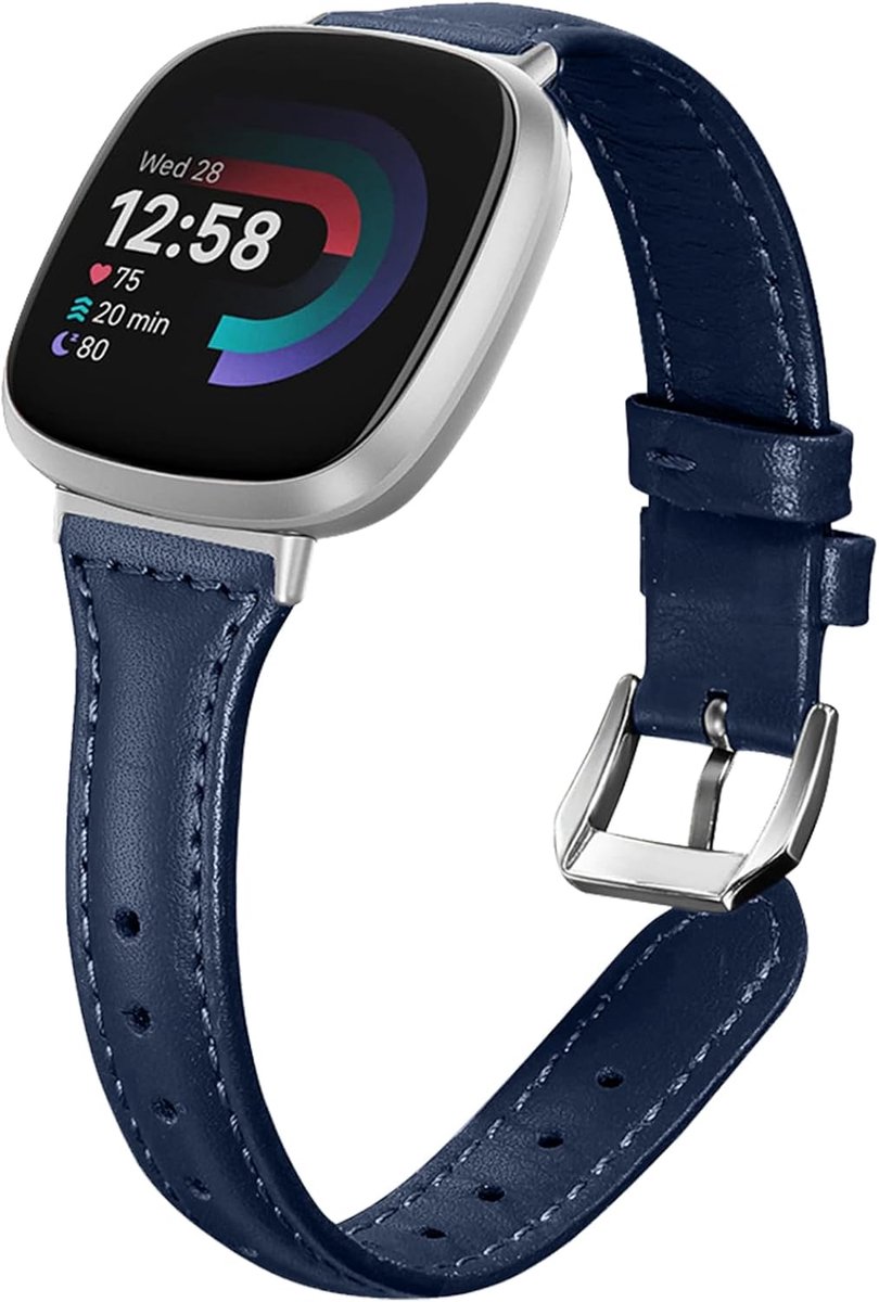 armband compatibel met Fitbit Versa 4 / Versa 3 / Fitbit Sense 2, dames, zacht, slank, met hoornvormige metalen sluiting, leren reservebandjes voor Fitbit Versa 4/Versa 3/Sense 2