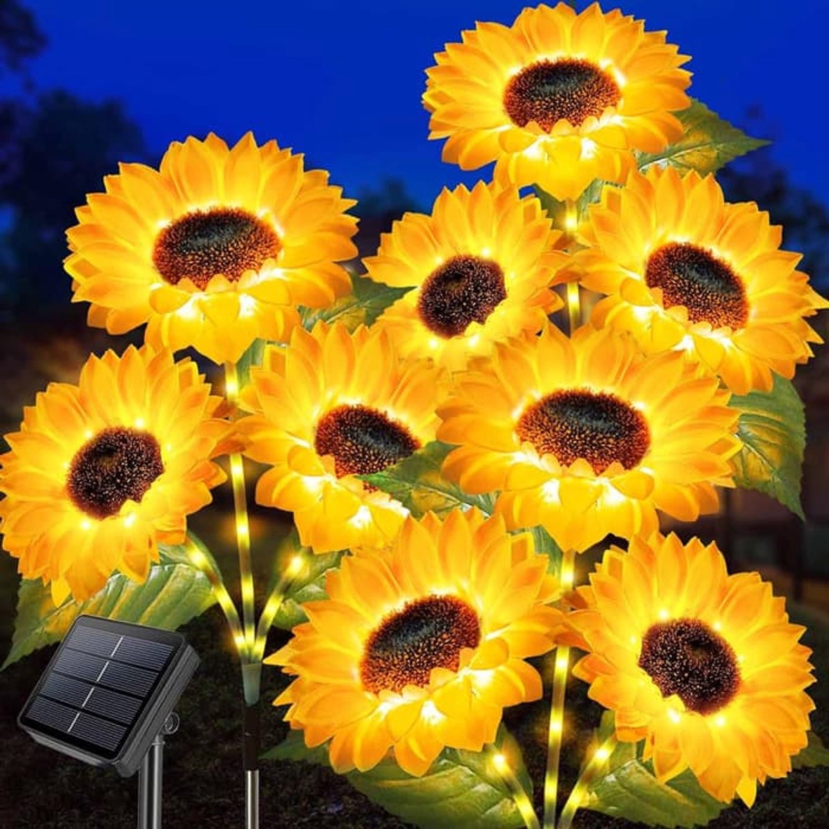 Een set van 3 waterdichte solar tuinlampen met 9 zonnebloemen, geschikt voor tuindecoratie, gazons, terrassen, waterpartijen en andere decoratieve bloemstukken.