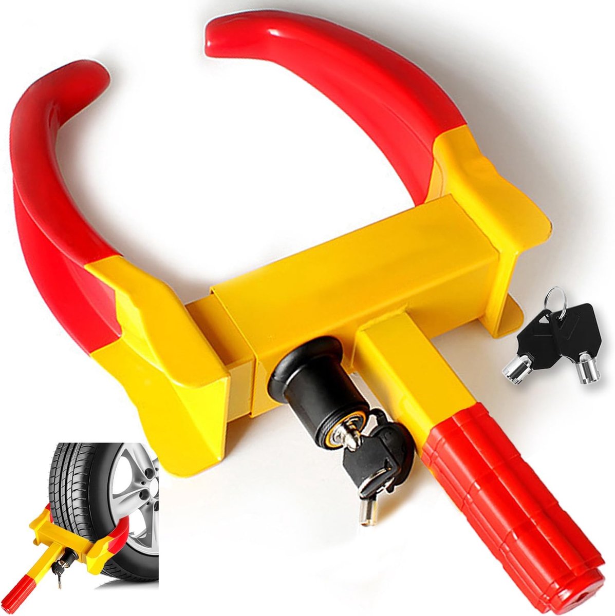 Wielklem, Immobilisatiesysteem, diefstalbeveiliging met 2 sleutels, velgenklauw, immobilisatiesysteem, diefstalbeveiliging voor aanhangers, caravans, auto's en campers
