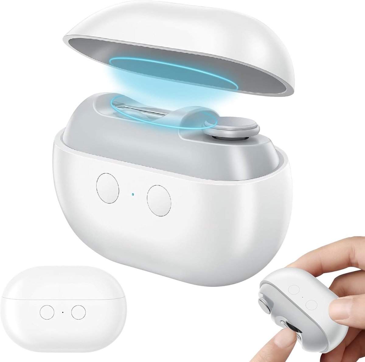 Elektrische Nagelknipper 4-in-1 - Stille Elektrische Nagelvijl voor Kinderen en Ouderen - Twee Versnellingen - LED-verlichting voor Precies Knippen - Geschikt voor Dikke Nagels - Draadloos en Oplaadbaar via USB-wit