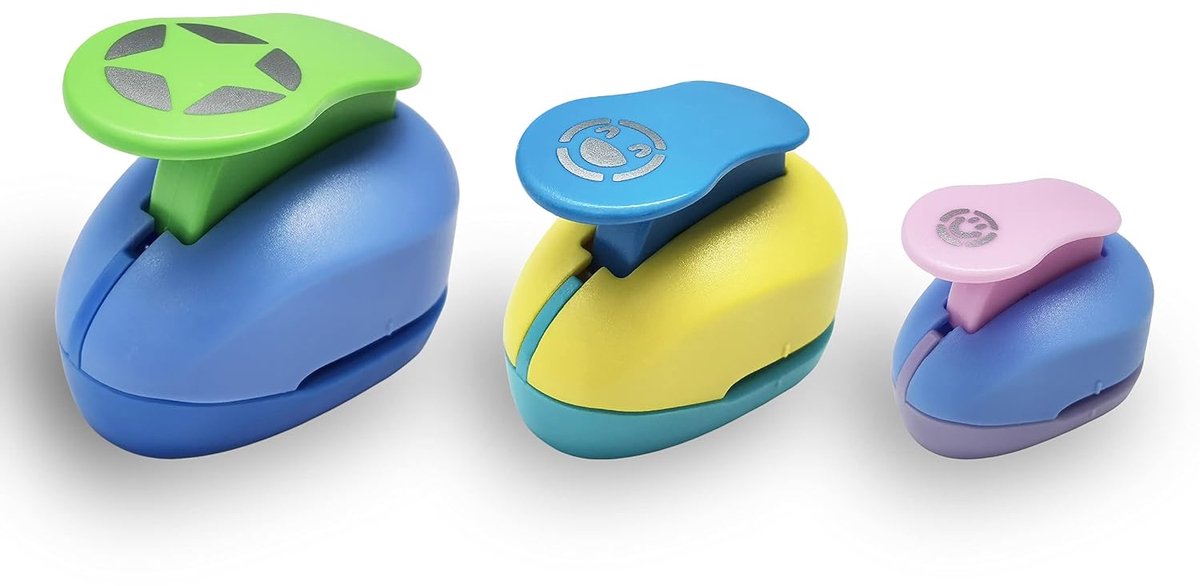 Set, 3-delige papieren ponsen Motiv Hole Punch Set, Ronde Smiley Face Star Punch voor Gift Hanger, Ambachten, Scrapbooking, Foto's, Wenskaarten (9 mm, 16 mm, 25 mm), willekeurige kleur
