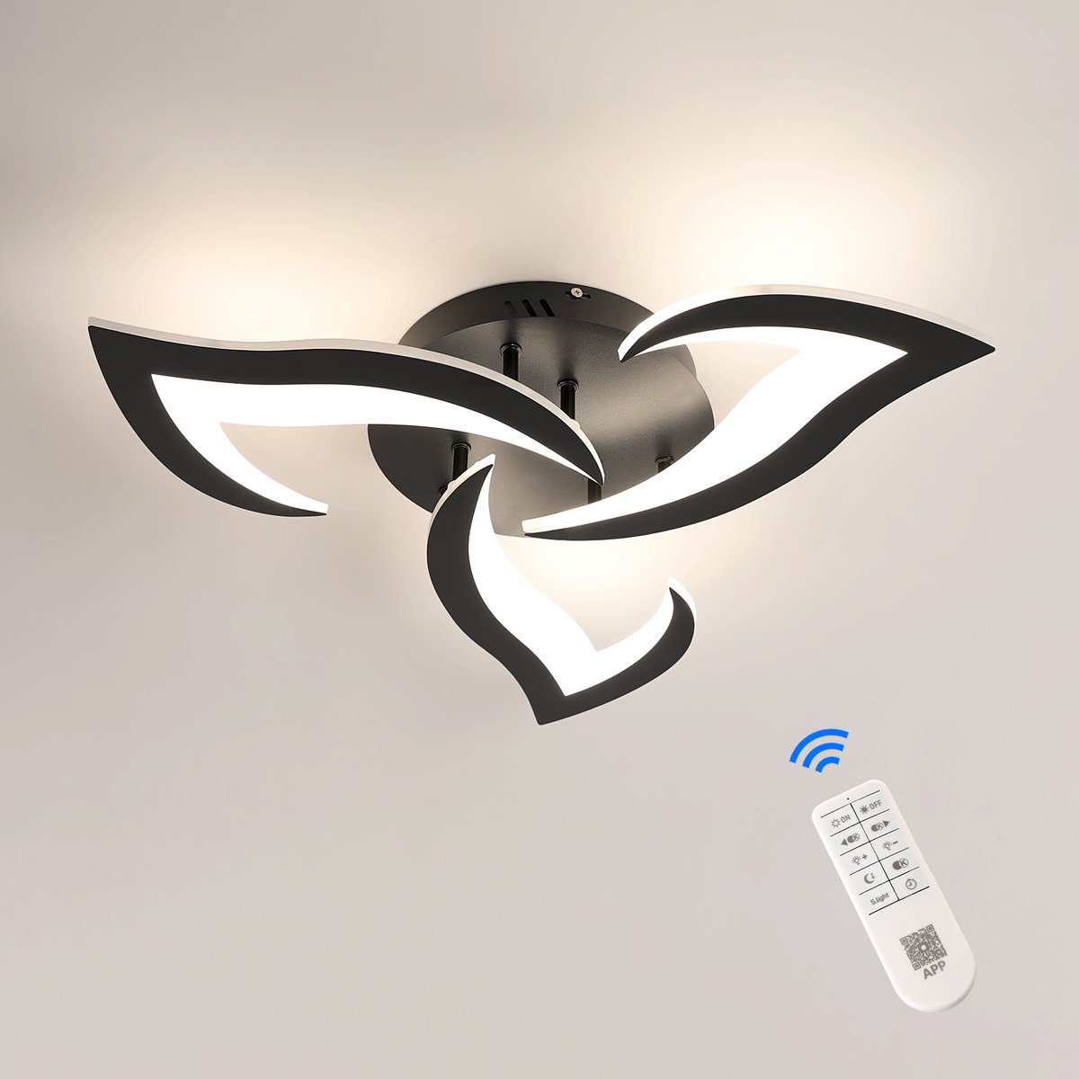 Riserva LED Plafondlamp Modern - 35W 3937lm - Zwart - Dimbaar 3000-6500K - Met Afstandsbediening - Design Plafondlamp voor Woonkamer en Slaapkamer