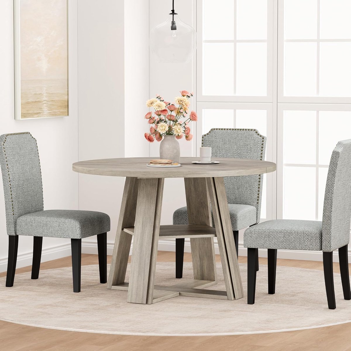 Ronde eettafel van 43,3 inch – Moderne keukentafel – Stevig houten voetstuk – Voor 4-6 per