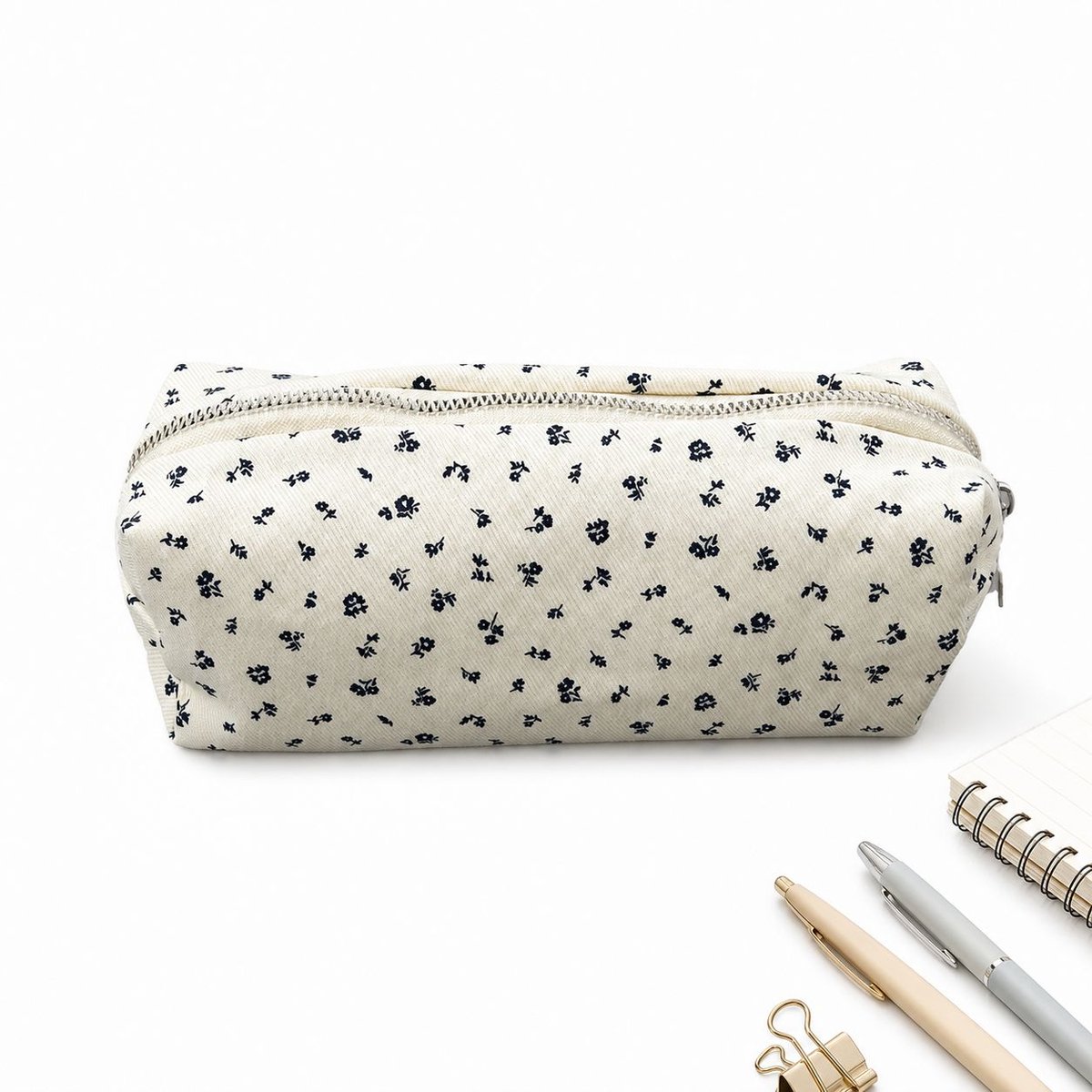 VHV - Grote Etui met Bloemenprint - Esthetische Pennenzak voor Meisjes - Grote Capaciteit Make-up Tas - Schattige Stationery Pouch voor School, College & Kantoor - Blauw