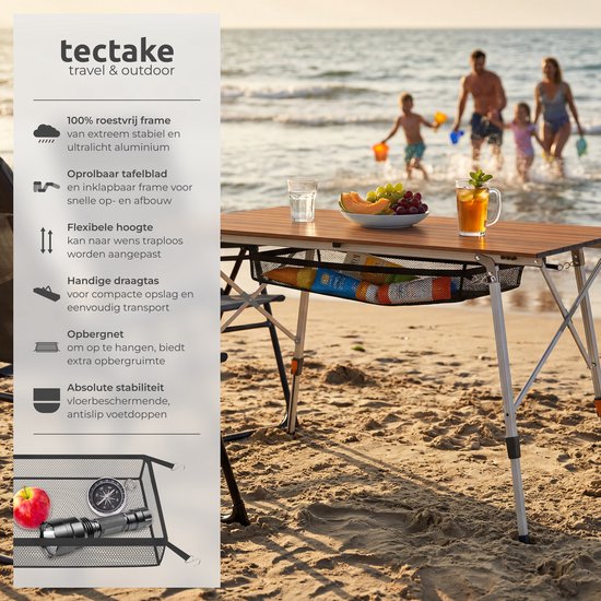 tectake® Campingtafel - 90 x 52 x 47 - 70 cm - Klaptafel van Aluminium - Oprolbaar Tafelblad - Vouwtafel - Reistafel - Tuintafel - Weerbestendig - In hoogte verstelbaar - Draagtas - Inklapbaar - Houtlook van Merkloos — afbeelding 2