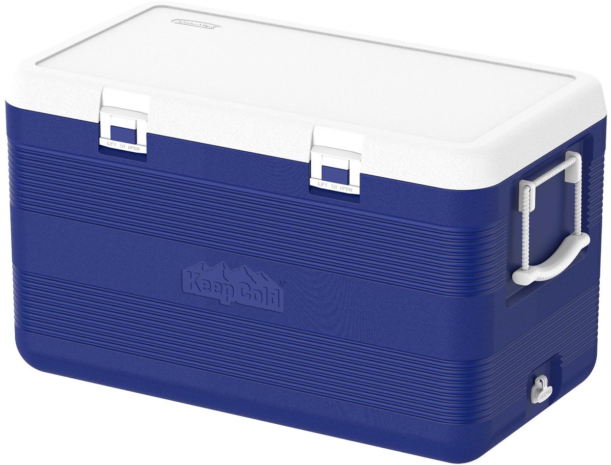 SnelShoppen - Duramax Deluxe Koelbox 100L met PU-Isolatie, Krachtige Koelbox met Ergonomische Handgrepen, Blauw voor Feest, Camping, Tuin en Keuken