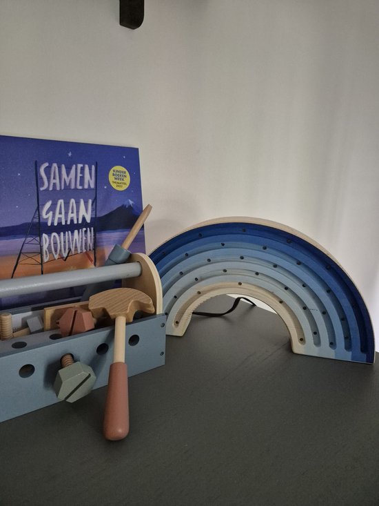 Nachtlamp Regenboog Blauw - Kinderkamer - Babykamer - LED-Verlichting - Hout - Handgemaakt - Lamp - Lichtenhout.nl van Lichtenhout.nl — afbeelding 5