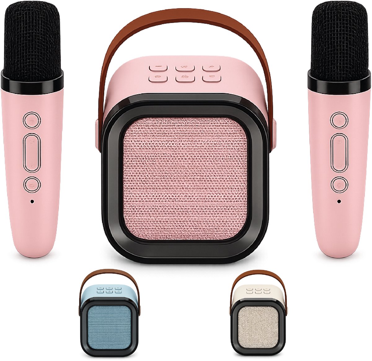 DUTCHPOWER Karaoke Set met 2 Draadloze Microfoons - Roze - Bluetooth 5.3 Speaker - USB-C Oplaadbaar - LED Lichteffecten