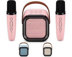 DUTCHPOWER Karaoke Set met 2 Draadloze Microfoons - Roze - Bluetooth 5.3 Speaker - USB-C Oplaadbaar - LED Lichteffecten