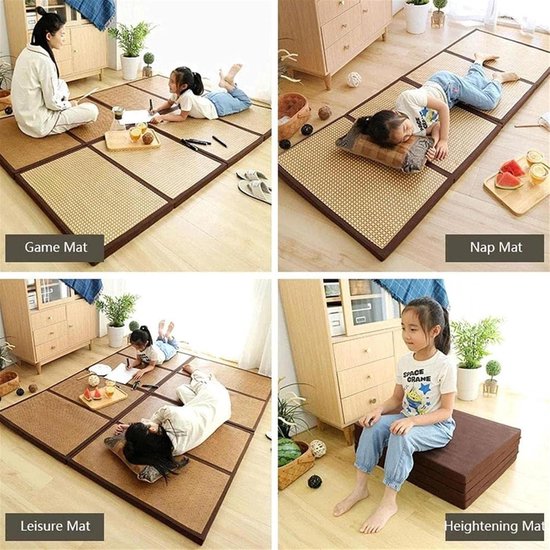 Japanse Tatami Mat - Opvouwbare Matras Vloermat - Yoga Meditatie - Dikke Bamboe Rotan - 75x200cm - Licht — afbeelding 3