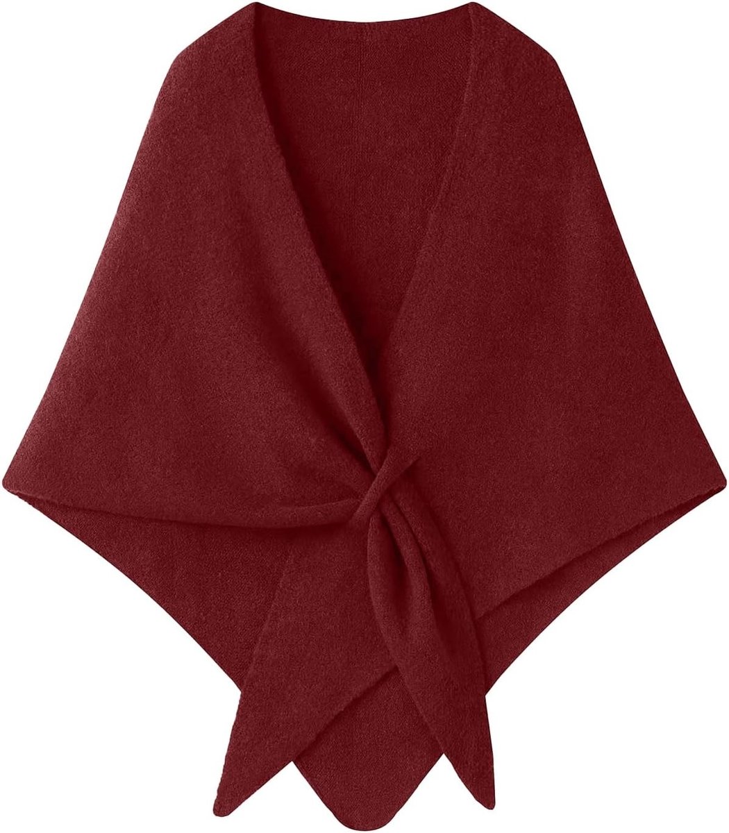 Dames Poncho met Driehoekig Breipatroon, Warme Sjaal Cape voor de Winter met Leren Gesp en Comfortabele Pasvorm