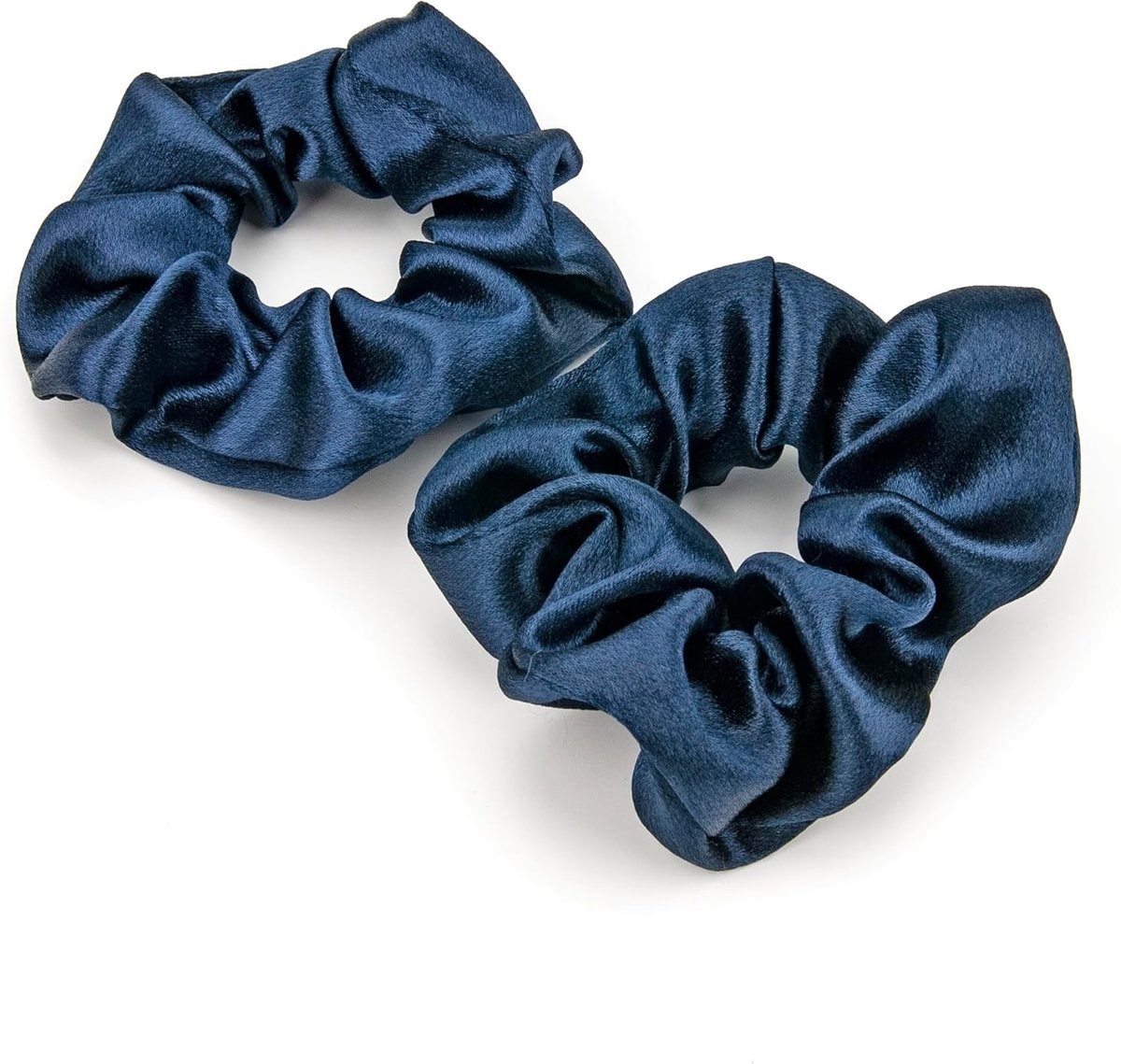 Set van 2 Zijden Haarbanden voor Vrouwen - Zachte Elastische Ponytail Houder voor Lang, Fijn en Krullend Haar in Marineblauw