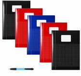 Schriften A4 Ruitjes 10mm - Met Kantlijn - Set van 5 stuks - Basic kleuren - Inclusief GRATIS Balpen - GRATIS verzonden