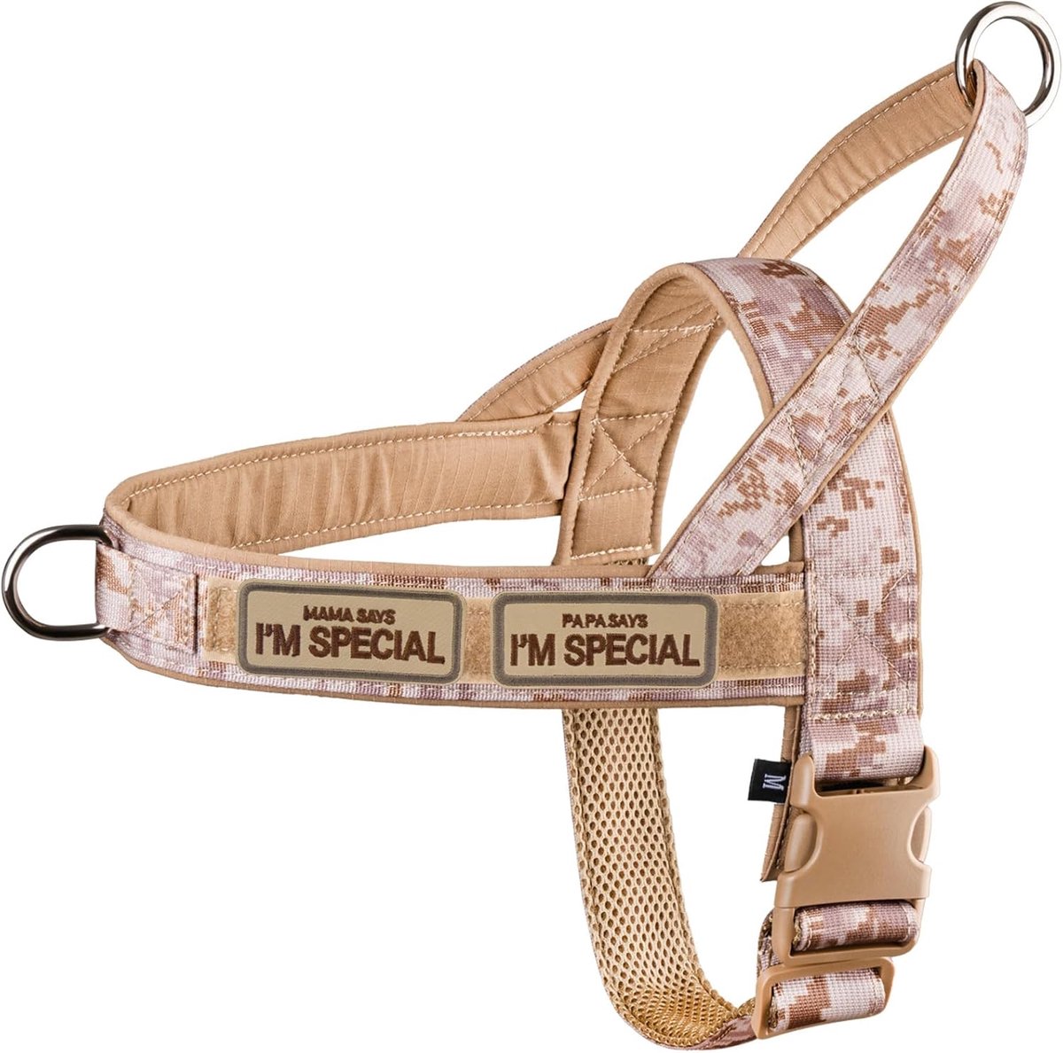SnelShoppen - No Pull Hondentuigje Kaki M voor Kleine en Middelgrote Honden, Reflecterend, Verstelbaar, Anti-Ontsnapping, Camouflagekleur, Perfect voo