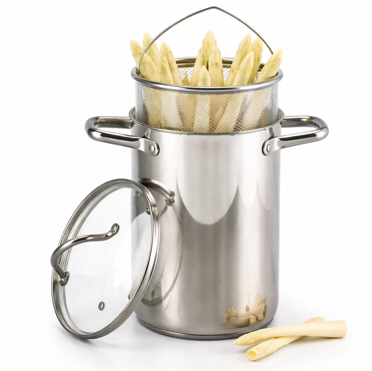Cookinglife Aspergepan / Pastapan - RVS - Geschikt voor asperges en pasta - Met deksel en aspergemandje - Vaatwasserbestendig - Ø 16 cm / 4.0 liter - Keukengerei - Koken en serveren