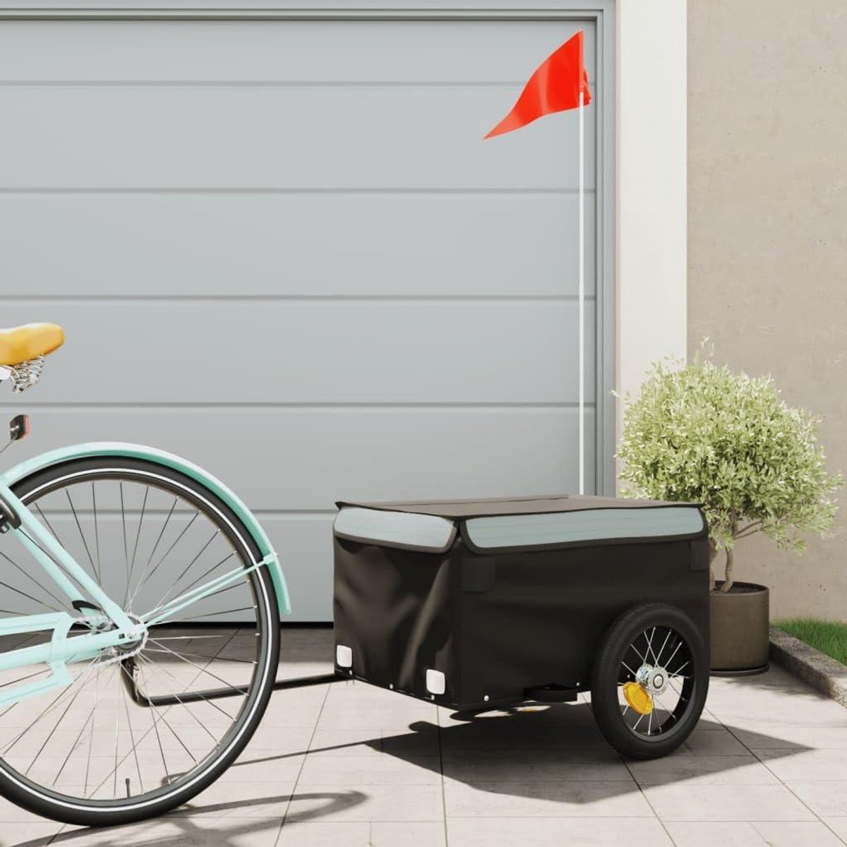 Fietskar - Transportkar Aanhanger - Goederen Vervoeren - Robuust IJzeren Frame - 30 kg Laadvermogen - Zwart Grijs