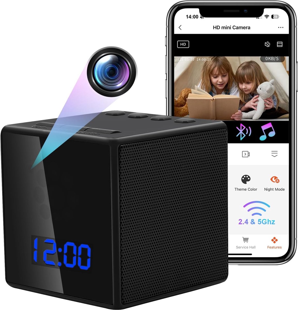 SnelShoppen - Verborgen camera klok, wifi 2,4/5G, mini spionagecamera HD 1080p, discreet en eenvoudig te gebruiken voor beveiliging thuis of onderweg