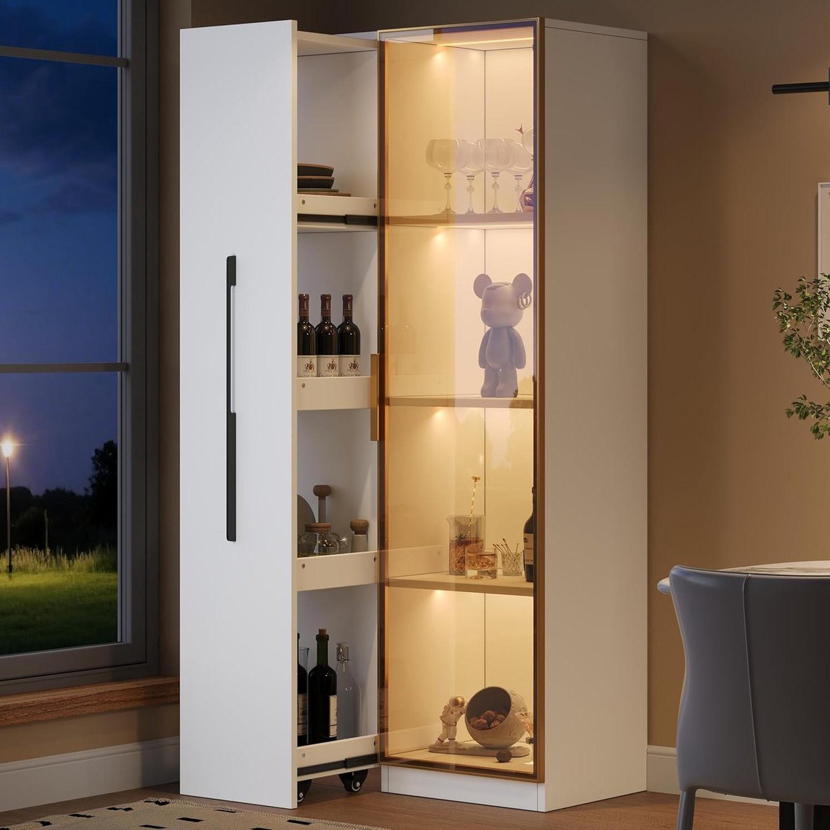 Glazen Vitrinekast - Opbergkast - Woonkamer Decoratie - Geïntegreerde LED Verlichting - 70 x 40 x 160 cm - Wit