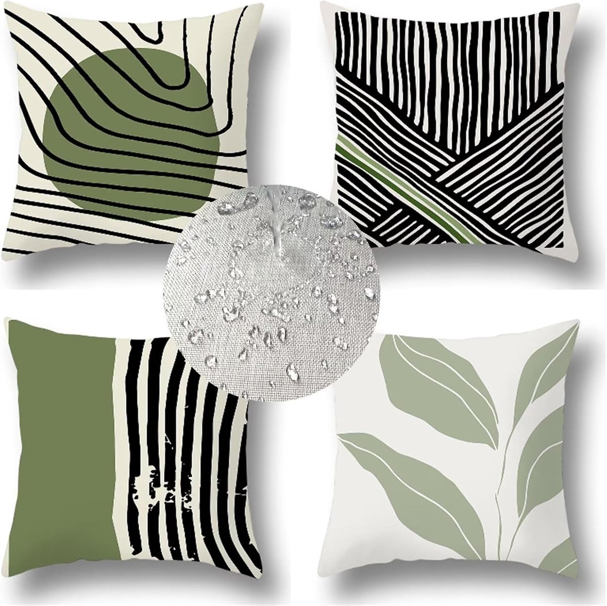 SnelShoppen - Decoratieve Groene Buiten Kussenhoezen 45x45cm - Waterdichte Throw Pillow Covers voor Sofa & Tuin - Set van 4 Geometrische Tuinkussens 4