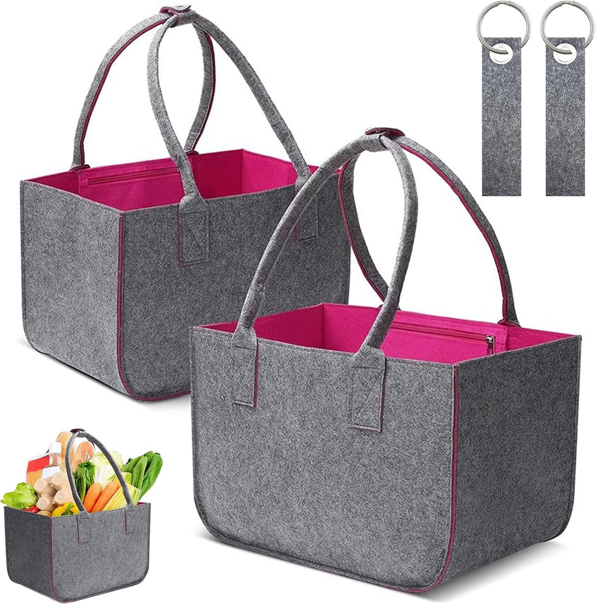 Felt Bags, Shopping Basket, Felt Bags, Shopping Bag with Handle, Felt Shopping Basket, Foldable, 40 x 27 x 27 cm, Felt - ShopVlot