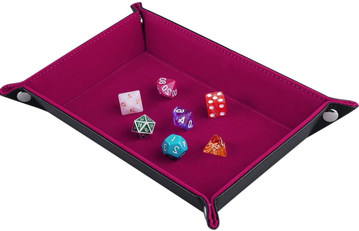 SnelShoppen - Dubbelzijdige dobbelstenen lade, opvouwbare rechthoek PU-leer en donkerroze rood fluwelen dobbelstenen houder voor kerkers en draken RPG