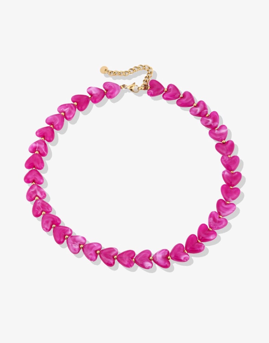 Ketting roze hartjes - 40 tot 45 Centimeter, verstelbaar - Stainless steel - Karabijnsluiting - Verkleurt niet, waterproof - Damesdingetjes