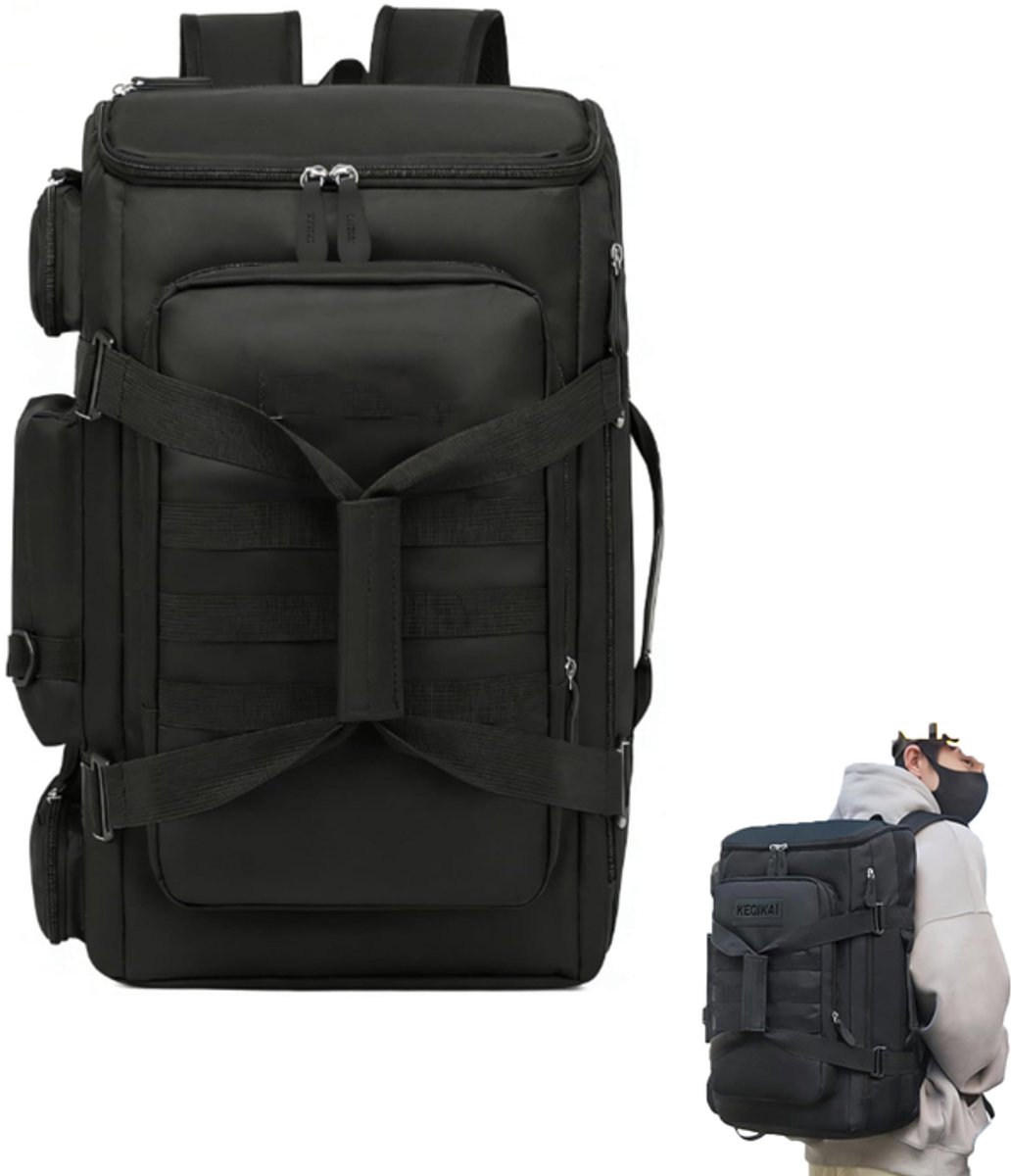 KZQ Grote studenten reisduffel rugzak 50 liter met nat vak - Waterdichte reistas voor fitness outdoor en zaken - Zwart