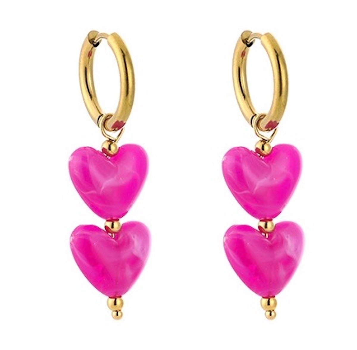 Hartjes oorbellen - Roze, romantisch - Stainless steel, verkleuren niet - Handige kliksluiting - Damesdingetjes