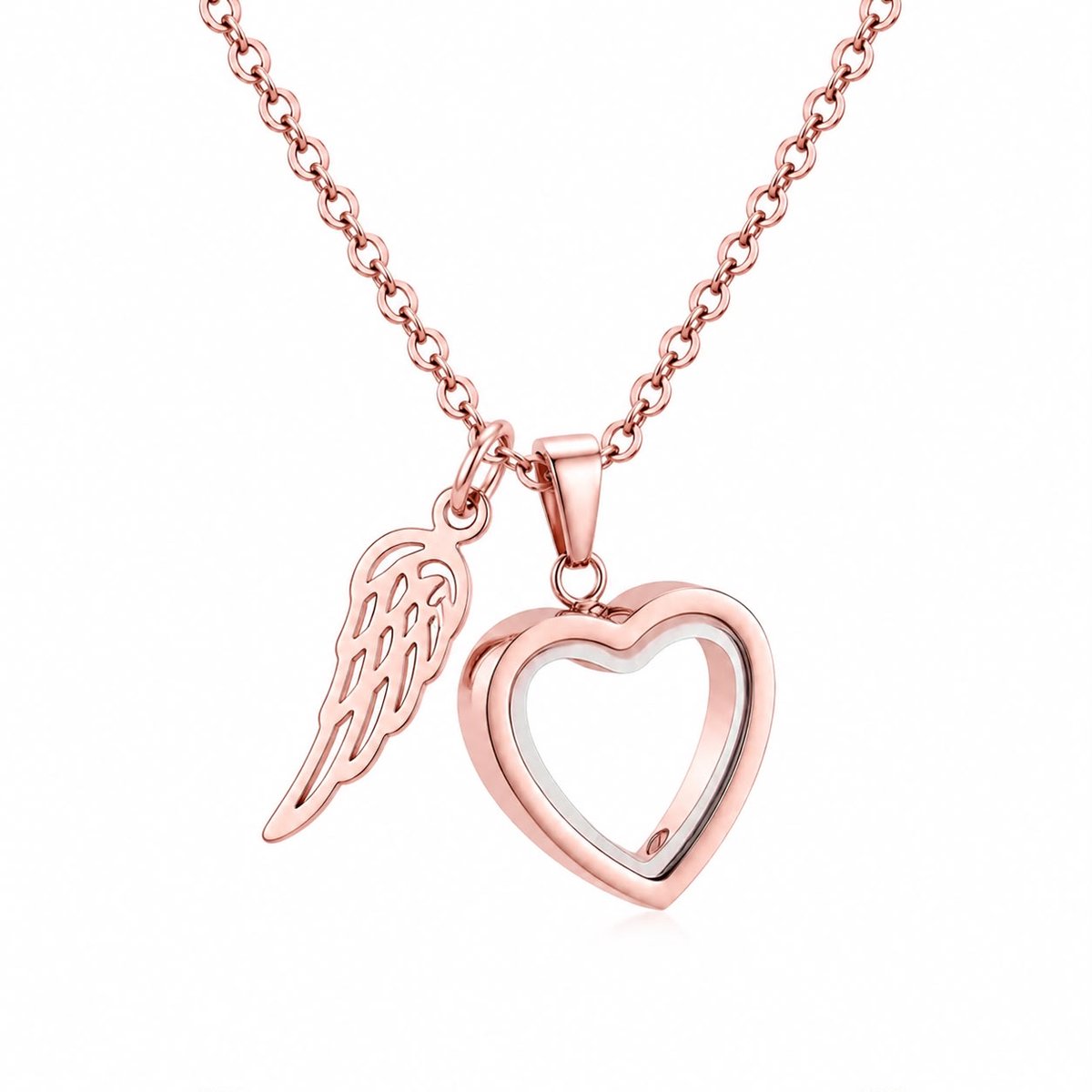 Ashanger Glazen Hart met Vleugel | Ashanger Rose Wing | Ashanger Hart en Engelenvleugel | Rosé | Petshop Seven