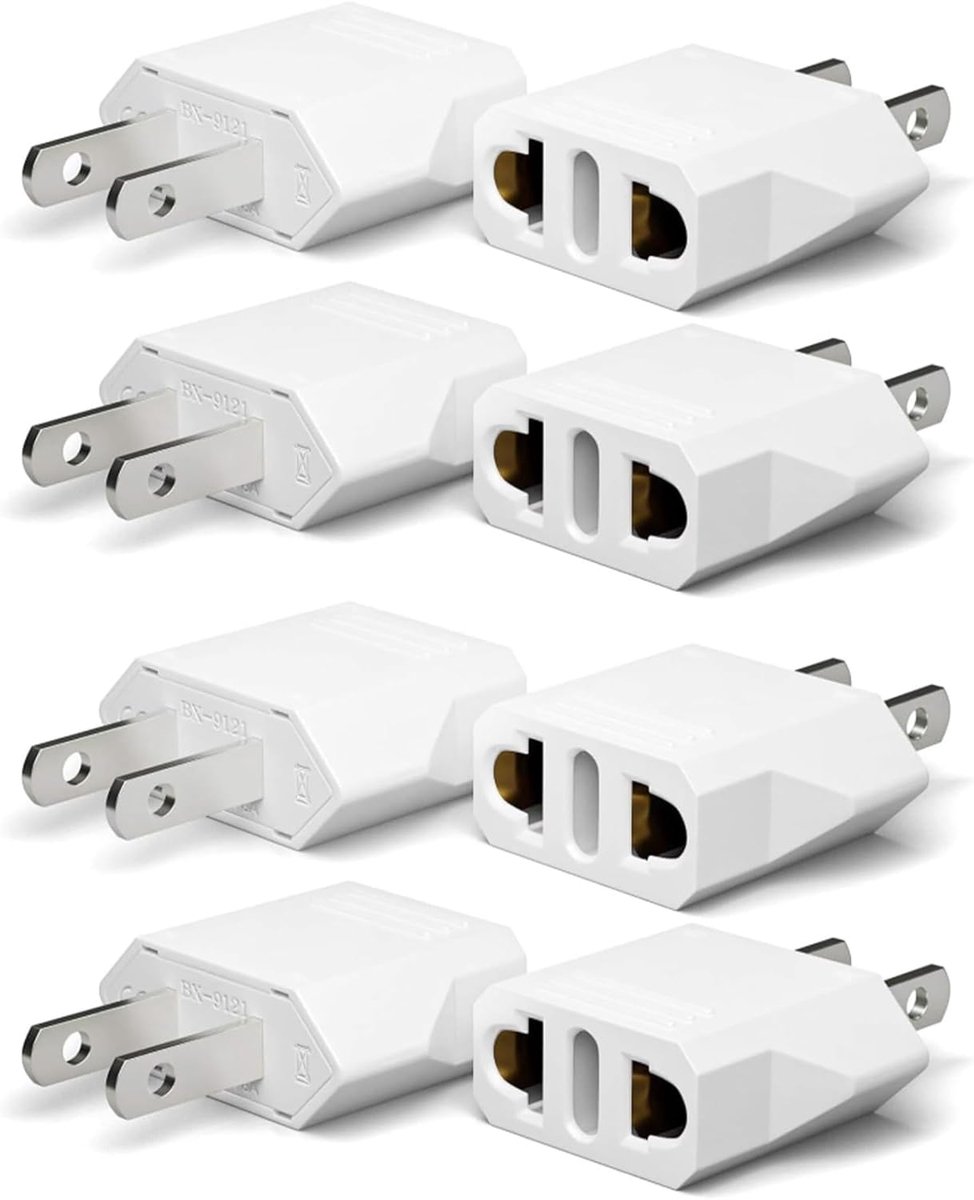 8 stuks reisadapters, EU naar US adapter, adapterstekker USA Duitsland stekker, reisstekker EU naar VS Duitsland/Europese stekker Amerika/Canada/Mexico converter voor apparaten met de VS, wit
