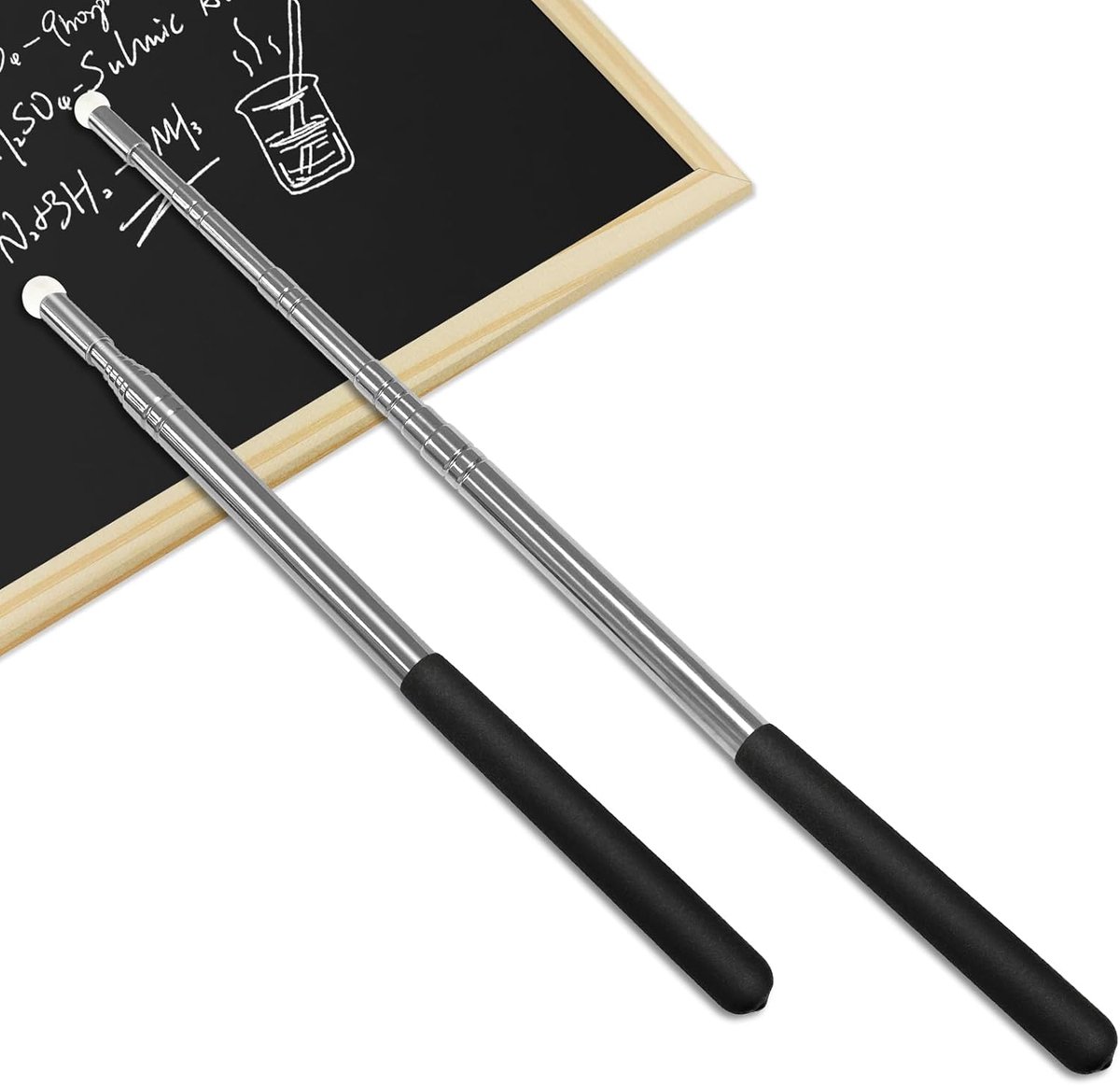 2 stuks aanwijsstokken, uittrekbaar, 120 cm, telescopische leraar, wijzers van roestvrij staal, verlengbare wijsstok voor onderwijs en klaslokaal, voor presentaties en vergaderingen (zwart)